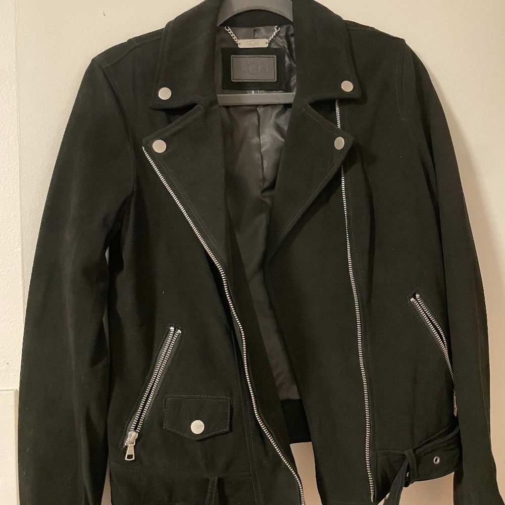 UGG Women's Stacey Suede Moto Biker Jacket in Black Size Small